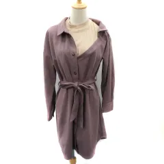 ダズリン dazzlin シャツワンピース ミニ丈 長袖 ウエストリボン レイヤード風 無地 F パープル /YK25