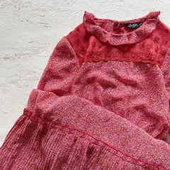 昭和レトロ花柄刺繍入り半袖ロングワンピース透け素材レッド9号Y1