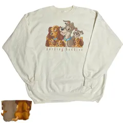 ヴィンテージ ディズニー 映画 わんわん物語 2 キャラクター 両面 プリント レディ トランプ 子犬 ホワイト スウェット トレーナー メンズ 古着 長袖