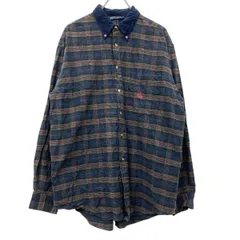 90s nautica 長袖 チェックシャツ L ネイビー マルチカラー ノーティカ ボタンダウン 襟コーデュロイ 胸ポケット 秋物 a711-5010