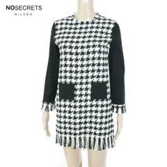 80%OFF 新品 ノーシークレッツ NO SECRETS ワンピース 40 EOP1704 S Mサイズ ブラック レディース 長袖ワンピース ニットワンピース ツイード 千鳥格子柄