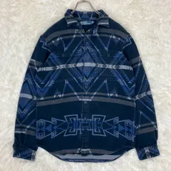 ポロバイラルフローレン ヘビーネルシャツ チンストラップ ネイティブ柄 青 Mサイズ ★お値段交渉を受け付けます。【A0195】