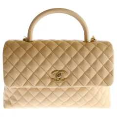 CHANEL (シャネル) ココハンドル32 ココマーク キャビアスキン レザー トップハンドル 2WAY ハンド ショルダーバッグ ゴールド金具 ベージュ 23番台