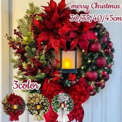 直径40cm クリスマスリース ライト付き花輪新年リース祝い大きいオーナメント 飾り玄関 部屋 北欧 玄関ドア壁掛け ご自宅用 友達贈り物イベント パーティ 庭 屋外 おしゃれ 店舗装飾クリスマス プレゼントDIYお正月飾り
