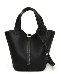 ピコタン風ショルダートートバッグ／2WAYミニバケツバッグ／ポーチ付き／高見えフェイクレザー- 32971