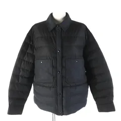 未使用品△MONCLER モンクレール 2022年製 CAMICIA ロゴワッペン 異素材切替 シャツ ダウンジャケット ブラック ダークグレー 44 国内正規品 レディース