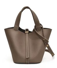 ピコタン風ショルダートート／2WAYバケツバッグ／ポーチ付き／グレイッシュベージュ-32973