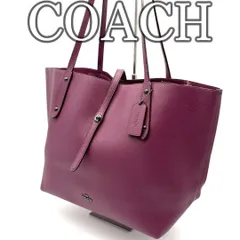 コーチ COACH トートバッグ レザー シボ革 A4収納 ターンロック パープル ネズミ柄ライニング Shoulder Tote Bag Pebbled Leather Purple Mouse Pattern