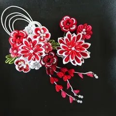 つまみ細工&水引細工の髪飾りセット/赤系/七五三/成人式/結婚式