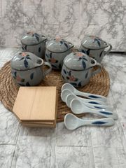 蓋付き小鉢 煮物椀 茶碗蒸し器 5客セット 陶器製スプーン付き椀揃
