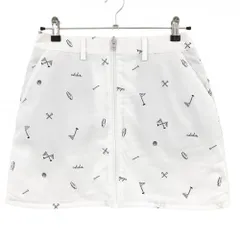 【美品】アディダス リバーシブルスカート 白×ネイビー 総柄 裏面ボア センタージップ レディース M/M ゴルフウェア adidas