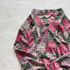 昭和レトロ抽象的花柄長袖ロングワンピース七分袖フリーサイズグリーンq1