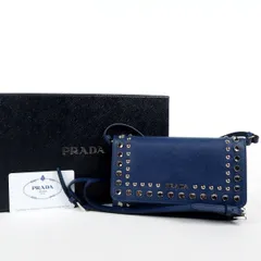 【新品同様・未使用】PRADA プラダ サフィアーノレザー 長財布 ネイビー ショルダーウォレット 小物【TM60】