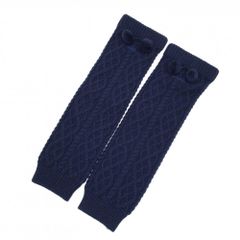 Adidas Women's Navy Knit Leg Warmers with Pompoms, Embroidered Logo, and Pilling.