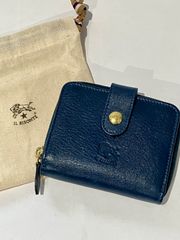 イルビゾンテ 折り財布 ゴールド金具 ロゴ刻印 レザー ネイビー