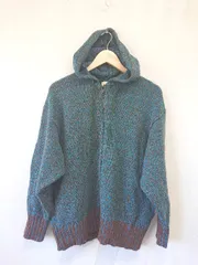 ◇ ⊇ ユニクロ ミックスカラーニット オーバーサイズ 長袖 フルジップ パーカー サイズL ブルー ブラウン系 レディース E  【1507230011008】