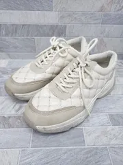 ◇ Θ RANDA ランダ 厚底 キルティング 装飾 ビジュー スニーカー シューズ サイズL ライトベージュ系 レディース E  【1507230001313】