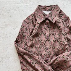 昭和レトロ花柄長袖ロングワンピース総柄フリーサイズピンク系H2