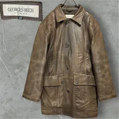 Vintage GEORGES RECH Leather Jacket カーコート ジョルジュ・レッシュ・オム ヴィンテージ レザージャケット 革ジャン ブラウン 茶色 Lサイズ相当 本革 襟付き