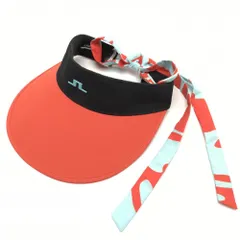 【美品】ジェイリンドバーグ つば広サンバイザー 黒×オレンジ×ライトブルー レディース ONE SIZE ゴルフウェア J．LINDEBERG