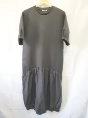 ◇ ⊂ 未使用 アルモニーア 異素材 切替 バルーンスリーブ 半袖 ロング丈 ワンピース サイズF ブラック レディース E  【1507230013767】