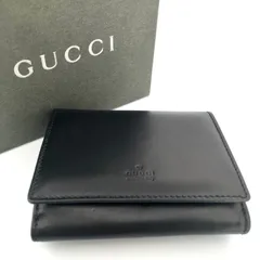 【鑑定済み】正規品 グッチ GUCCI コンパクトウォレット ロゴ カーフ ブラック ミニ財布 三つ折り