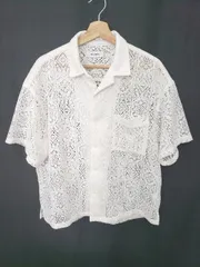 ◇ ⊂ モノマート 半袖 シアーレースジャガード ルーズシルエットオープンカラーシャツ サイズM アイボリー系 レディース E  【1507230014252】