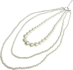 ドナリー 真珠 パール ネックレス 結婚式 セット ロング 白 フォーマル 可愛い レディース (ホワイト3連,  フリーサイズ(存在感18mm))