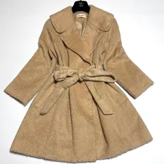 SNIDELスナイデル Ａライン ビッグカラー シャギーガウンコート ウールコート ロングコート ウエストベルト ウール混ベージュ