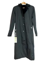 RE328  【タグ付き美品】mila schon ミラショーン　ロングコート　ナイロン×毛皮　ブラック　レディース　サイズ42のサムネイル