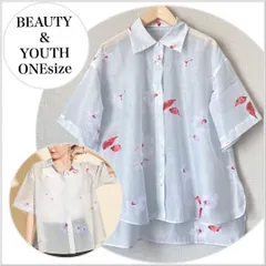 【美品♪】BEAUTY&YOUTH UNITED ARROWS シアーフラワープリント ショートスリーブシャツ ライトグレー C054