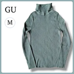 GU リブタートルネックセーター 長袖 ブルーグリーン M レディース ニット