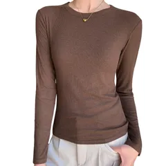 【人気商品】レディース tシャツ 長袖tシャツ レディース 無地 薄手 クルーネック ロンt ニット細リブ ミニマル シンプル 修身 体型カバー おしゃれ [Hibird] カジュアル ベーシック インナー 外着 春秋 4サイズ展開