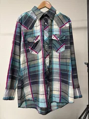 90s Wrangler ウエスタンシャツ チェック 17ｘ34 X-LONG XL相当 US古着