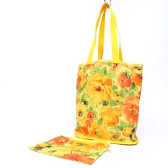 NJ25020 美品 LeSportsac レスポートサック トートバッグ ショッピングバッグ エコバッグ ナイロン フラワー 花柄 ポーチ付き イエロー系マルチカラー USA製