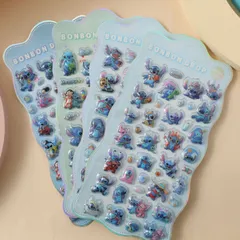 【新品】超人気 スティッチ Stitch 4枚セット 3D 立体クリスタルステッカー 可愛い キャラクター シールセット 手帳デコ スクラップブック 日記帳