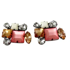 チェコガラス 大ぶりイヤリング 長方形 大粒ビジュー ハンドメイド パーティ ブライダル 結婚式 お呼ばれ 上品 高級感 美品 きれいめ おしゃれ 存在感 ゴージャス レディース アクセサリー フォーマル 華やか