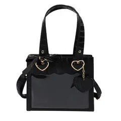 【特価商品】[ハルジオ] 痛バッグ 痛バ 痛バック 小さめ 可愛い ミニ 2WAY トート トートバッグ ハンドバッグ ハート ロリータ ショルダー ショルダーバッグ クロコ クロコ柄 黒 白 ブラック ホワイト いたばっぐ いたばっく いたば