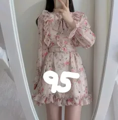 新品) サムデイズ ピンク フラワー 花柄 シフォン フリル リボン ベルト セット ワンピース