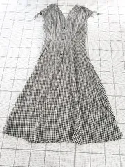 ◇ ⊂ UNIQLO × INESDELAFRESSANGE  チェック ノースリーブ ロング ワンピース サイズL ブラック ホワイト系 レディース E  【1508270008683】