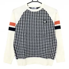 【美品】ジャックバニー セーター 白×黒×ネイビー 身頃チェック ニット レディース 0(S) ゴルフウェア Jack Bunny