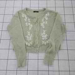 ◇ ⊇ menidiom 花柄刺繡 長袖 ニット カーディガン グリーン系 レディース E  【1508060012913】