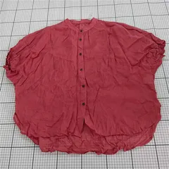 ◇ ⊂ noa-ge  ノアジェ リネン ドルマンスリーブ 半袖 シアー シャツ ブラウス サイズL レッド系 レディース E  【1508060012852】