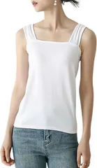 MowaLef タンクトップ ブラ紐隠し キャミソール レディース 綿100% インナー 脇高設計 胸元隠し 太め肩紐 スクエアネック 伸縮性 通気性 夏 (ホワイト,  XL)