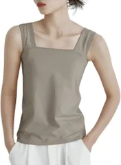 MowaLef タンクトップ ブラ紐隠し キャミソール レディース 綿100% インナー 脇高設計 胸元隠し 太め肩紐 スクエアネック 伸縮性 通気性 夏 (コーヒー,  M)