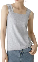 MowaLef タンクトップ ブラ紐隠し キャミソール レディース 綿100% インナー 脇高設計 胸元隠し 太め肩紐 スクエアネック 伸縮性 通気性 夏 (ライトグレー,  XL)