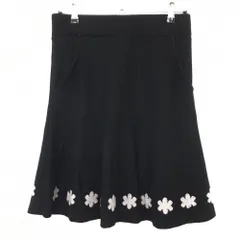 【美品】マリクレール ニットスカート 黒×グレー 裾花柄 レディース L ゴルフウェア marie claire