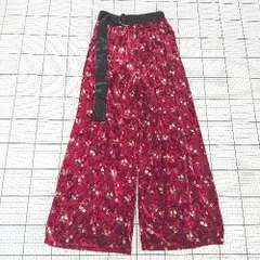 ◇ ⊇ LOWRYS FARM ローリーズファーム 花柄 ベロア調 ワイド パンツ サイズF レッド系 マルチ レディース E  【1508060014177】