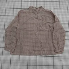 ◇ Θ SM2 サマンサ モスモス チェック柄 フリルバンドカラー 長袖 シャツ ブラウス サイズF ベージュ系 レディース E  【1508060013989】