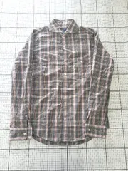 ◇ Θ SHIPS シップス チェック柄 長袖 シャツ サイズM グレー ピンク系 メンズ E  【1508060013965】
